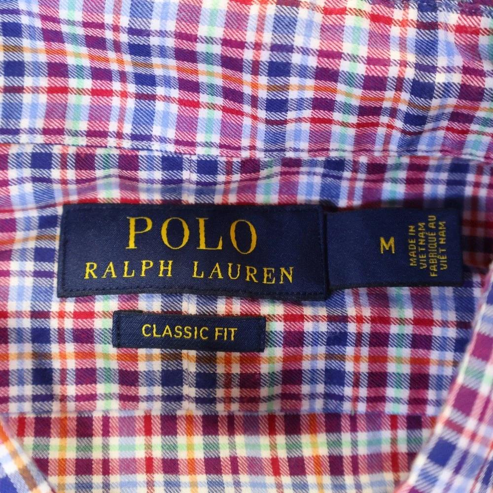 Polo Ralph Lauren Mens Classic Fit Plaid Button Down Shirt Red Blue Medium M